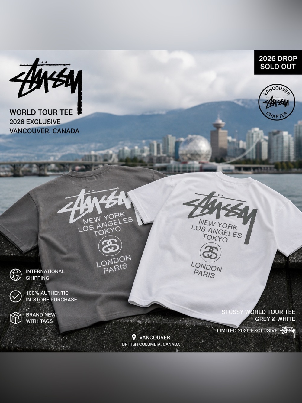 Stussy World Tour Tee Black W White 2026 Drop SOLD OUT COLLECTOR Exclusive L